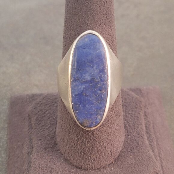 Sterling Contemporary Lapis Thailand Long Oval Statement Ring - Picture 2 of 12